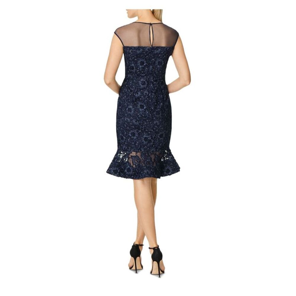 AIDAN MATTOX Womens Navy Sleeveless Boat Neck Midi Evening Fit + Flare Dress 4 - Picture 2 of 2